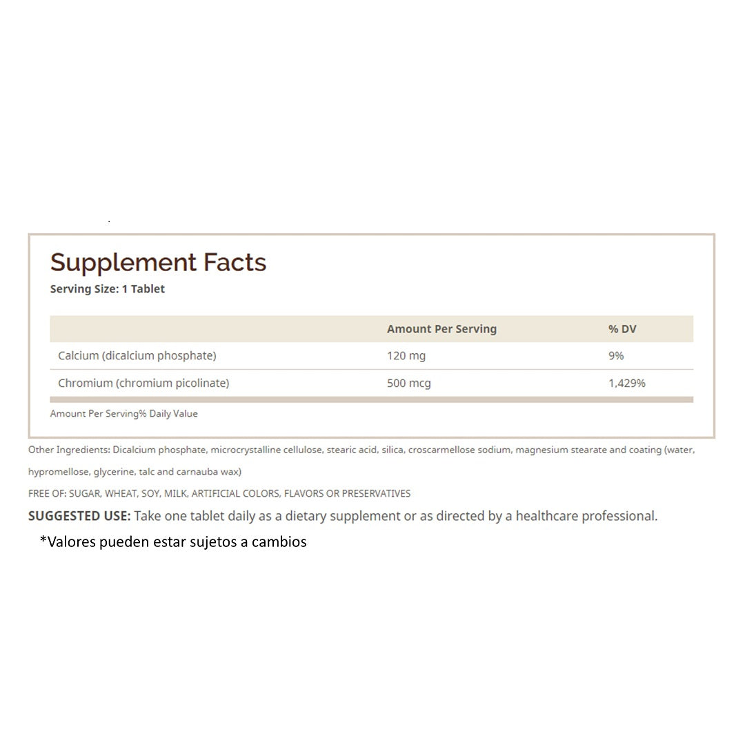Chromium Picolate 500mcg- 60 tabletas